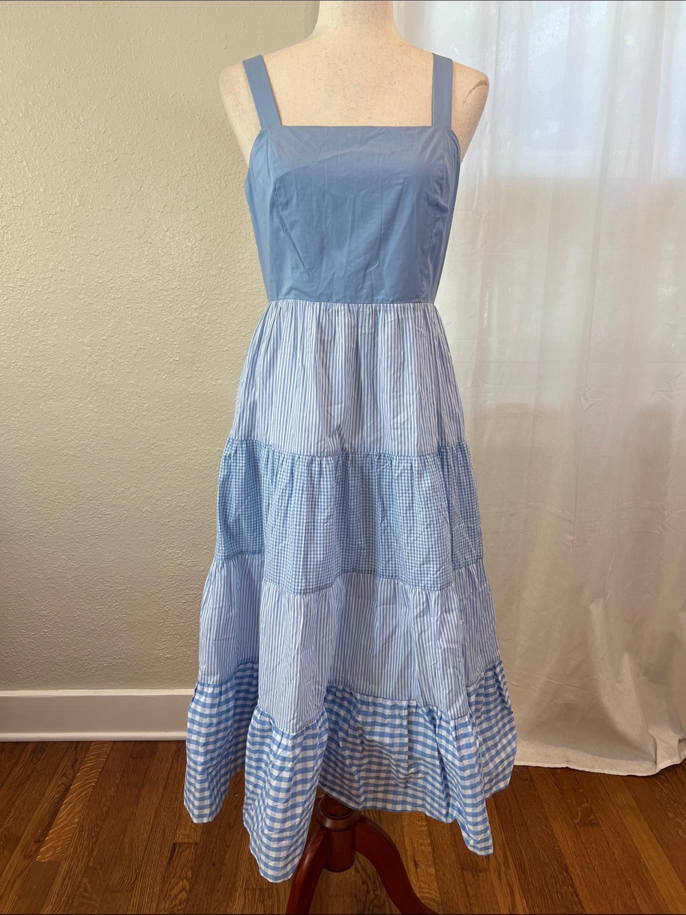 English Factory Cotton Light Blue Tiered Midi Dress. Size S. NWOT